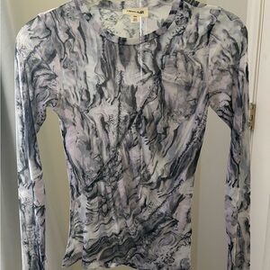 Open Edit Mesh Marble Long Sleeve Top XXS